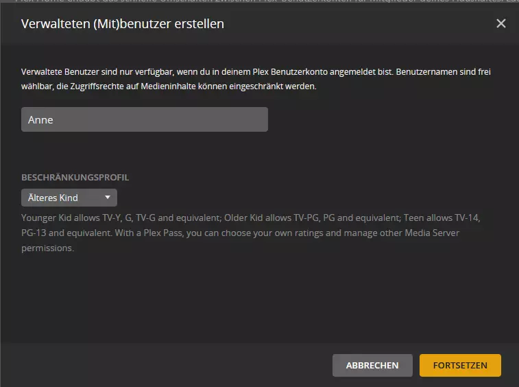 Bild: Plex Media Server: Weitere Benutzer erstellen und eine Altersbeschränkung einrichten
