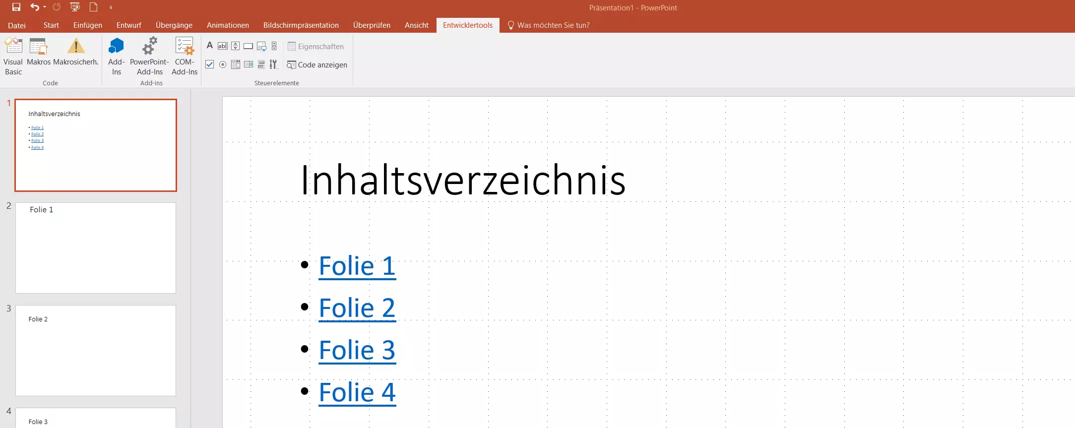 Bild: PowerPoint 2016: Beispiel-Folie mit Inhaltsverzeichnis