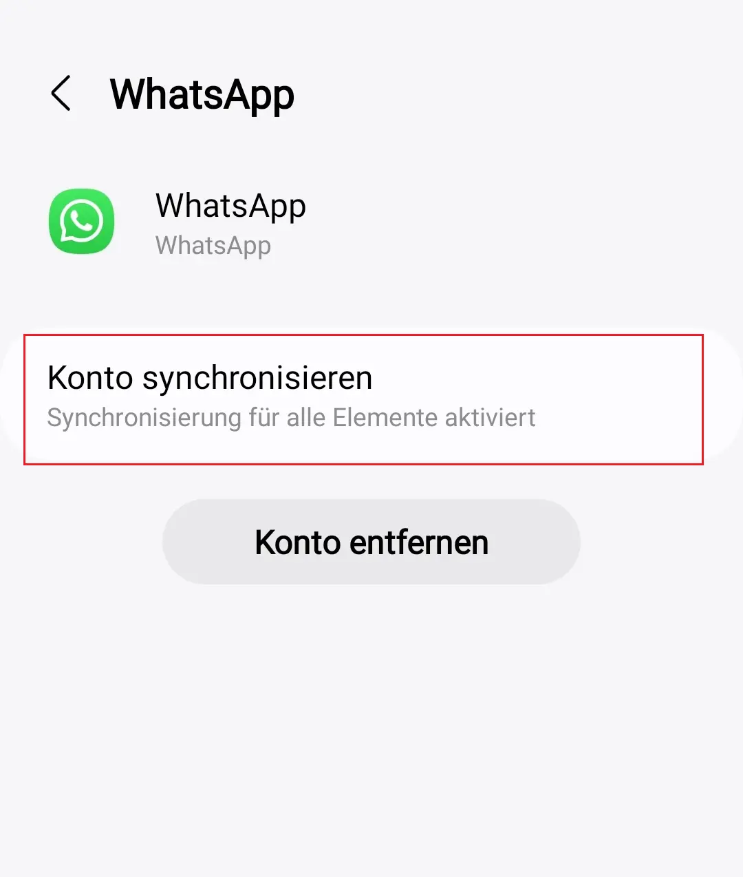 WhatsApps „Kontosynchronisierung“ im Menü „Konten“ Bild: WhatsApps „Kontosynchronisierung“ im Menü „Konten“