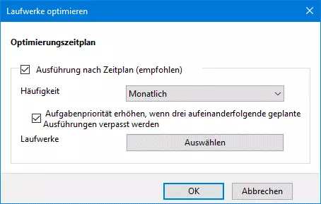 Bild: „Laufwerke optimieren“-Dialog in Windows 10