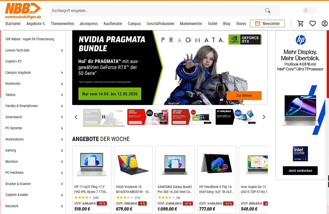 Der Onlineshop notebooksbilliger.de Bild: Der Onlineshop notebooksbilliger.de