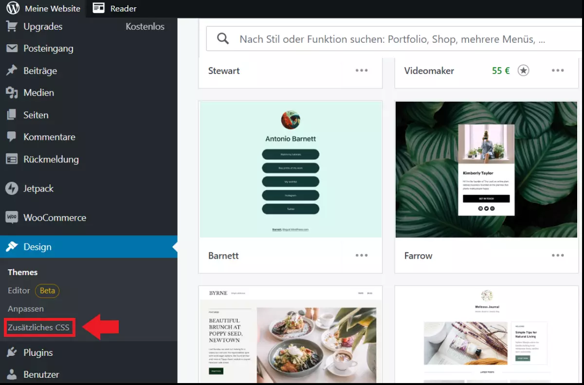 Die Dashboard-Option „Zusätzliches CSS“ für die Bearbeitung von Produktseiten Die Dashboard-Option „Zusätzliches CSS“ für die Bearbeitung von Produktseiten