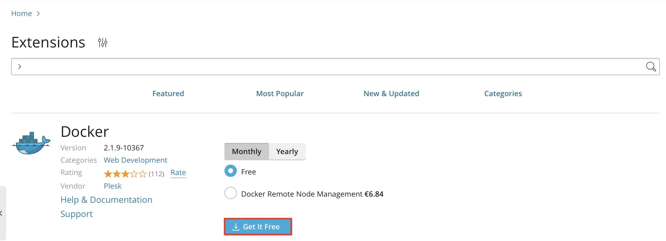 Bild: Plesk: Docker downloaden