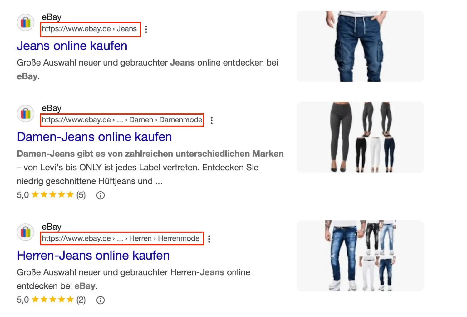 Bild: Screenshot der Google-Suche nach „ebay jeans“