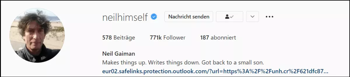 Instagram-Bio von Neil Gaiman