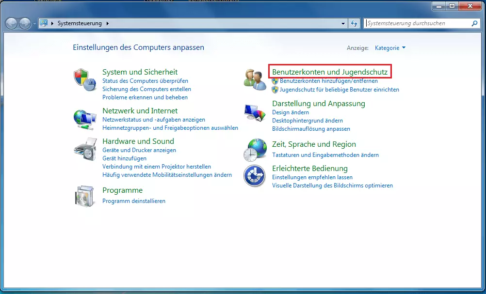 Windows 7 Systemsteuerung