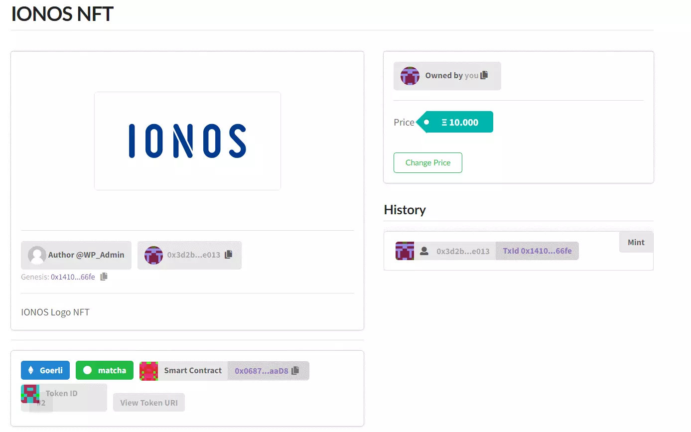 Bild: IONOS-NFT im erstellten WordPress-NFT-Marktplatz