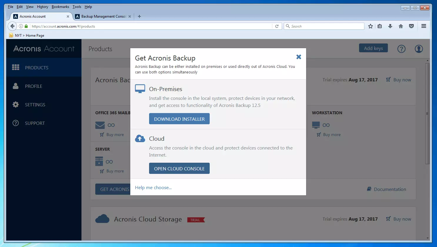Bild: Acronis-Account