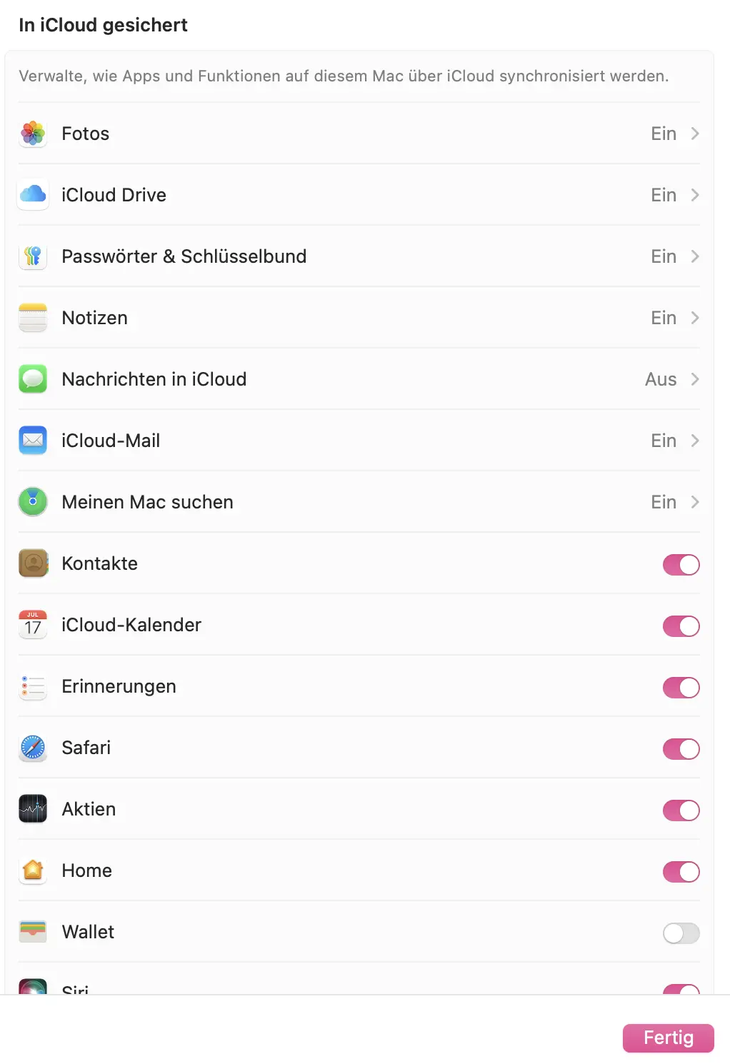 Bild: Screenshot der iCloud-Benutzeroberfläche auf einem Mac