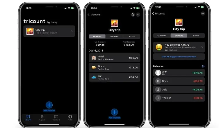Ansichten der Tricount-App Bild: Ansichten der Tricount-App