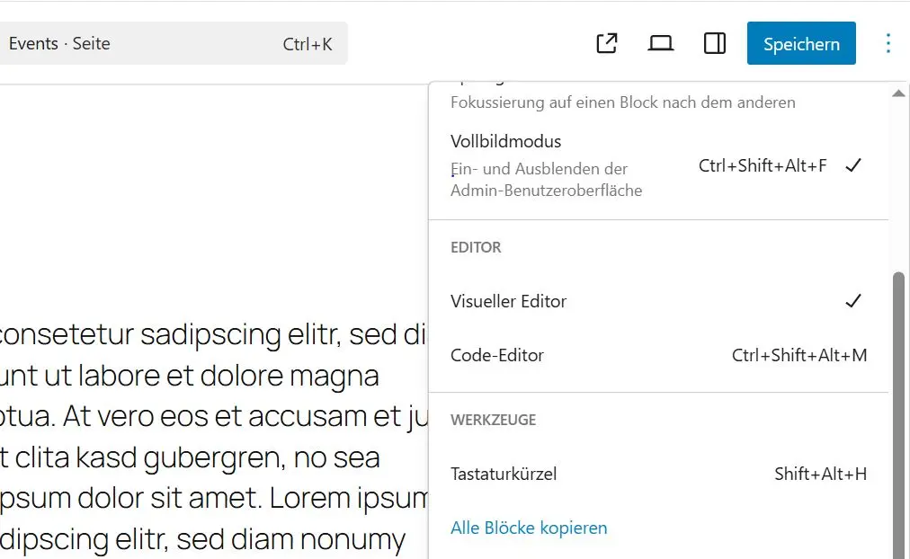 Bild: Gutenberg-Editor: „Alle Blöcke kopieren“