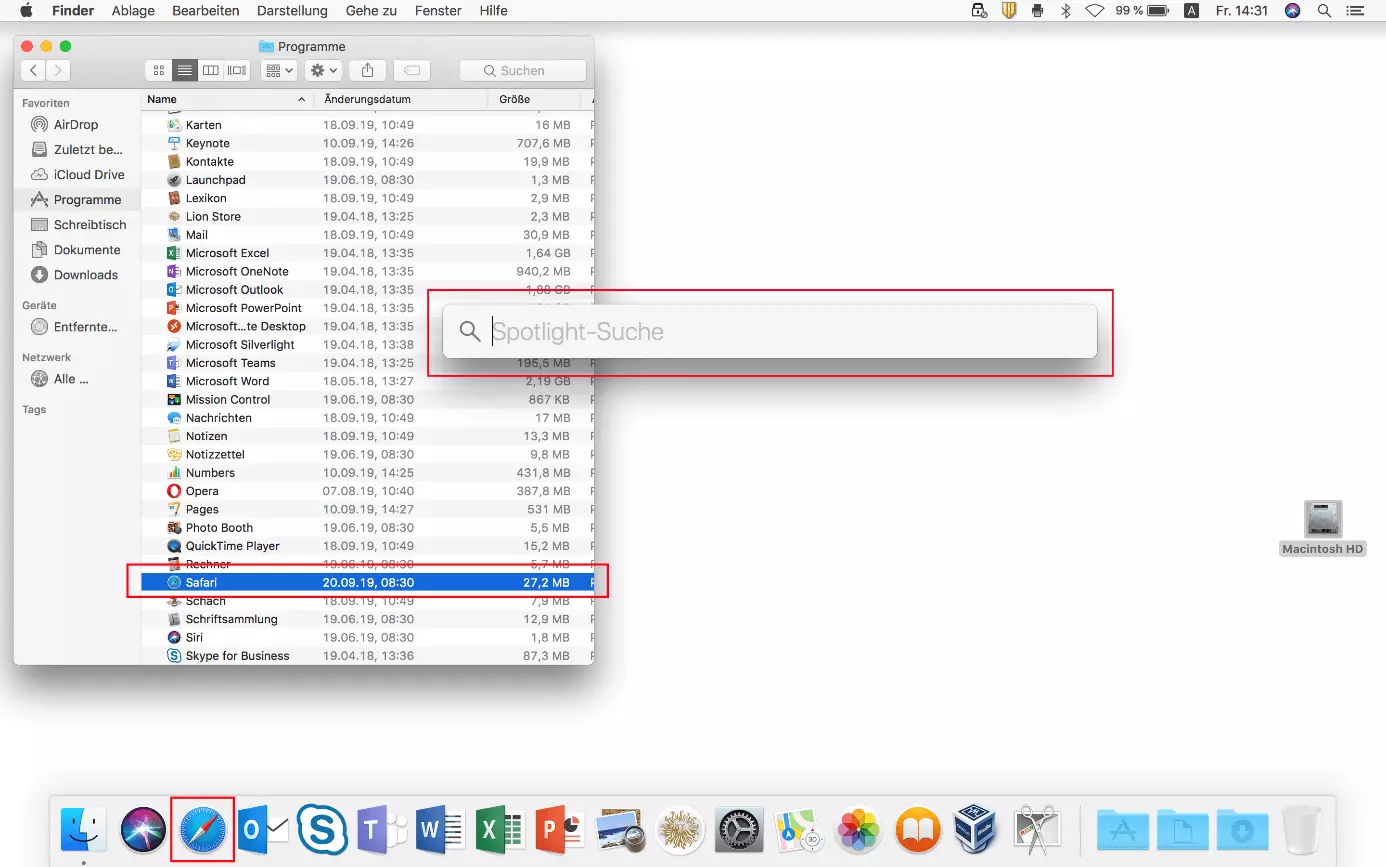 Bild: macOS: Spotlight-Suche, Finder und Menüband