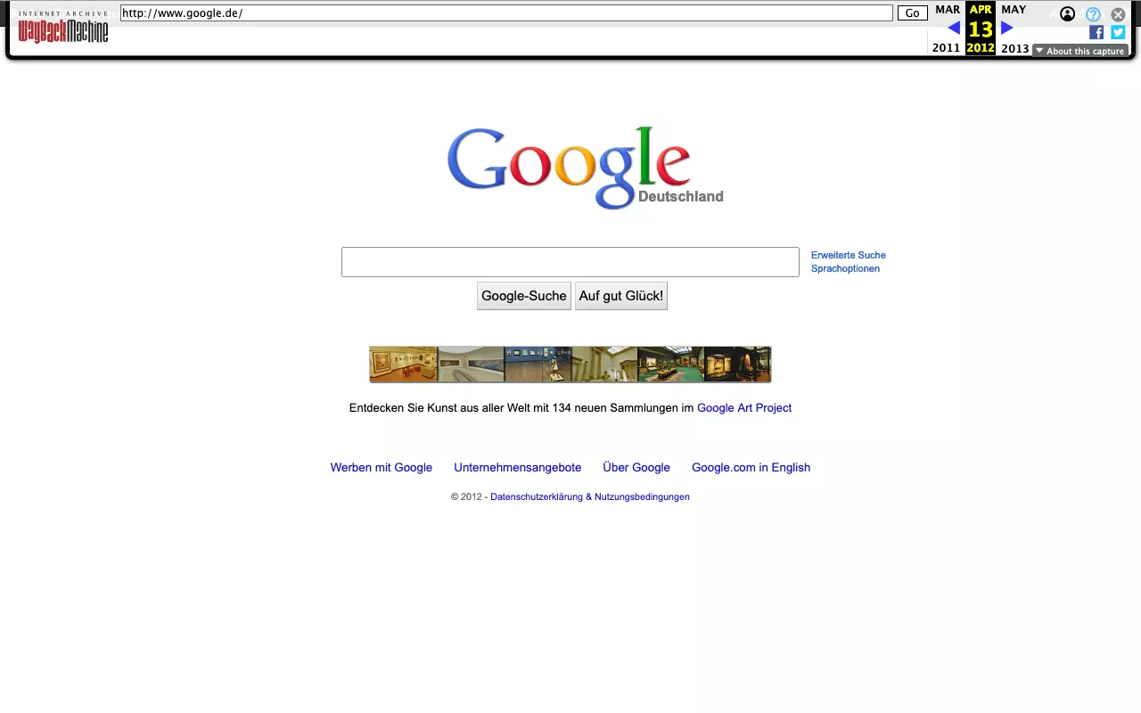 Bild: Archivierte Version der Google-Homepage aus dem Jahr 2012