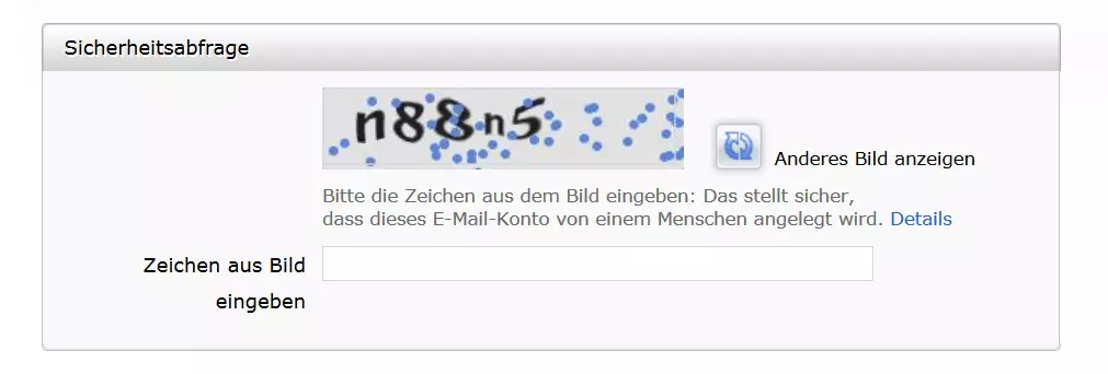 Bild: Sicherheitsabfrage mithilfe eines textbasierten Captchas