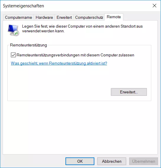 Anzeigefenster für das Zulassen einer Remoteunterstützungsverbindung