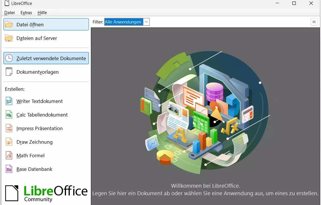 LibreOffice: Startmenü LibreOffice: Startmenü