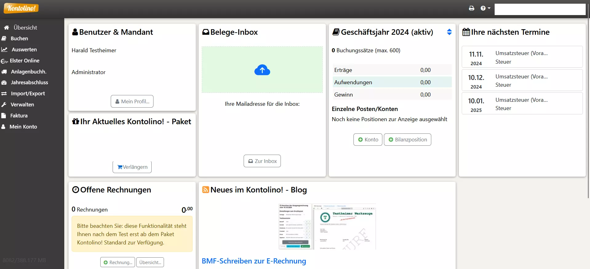 Übersichtsseite von Kontolino! Bild: Übersichtsseite von Kontolino!