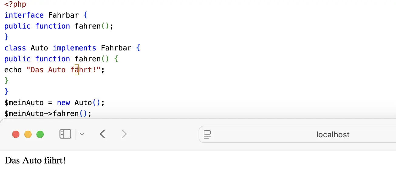 Objekt der Auto-Klasse nach dem Interface Fahrbar Bild: Objekt der Auto-Klasse nach dem Interface Fahrbar
