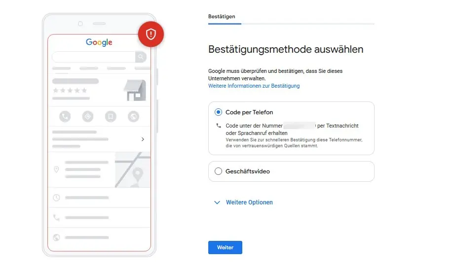 Bild: Google Unternehmensprofil anlegen: Standort bestätigen