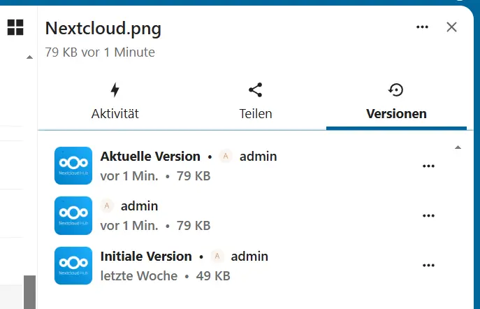 Datei in der Nextcloud Version History Bild: Datei in der Nextcloud Version History