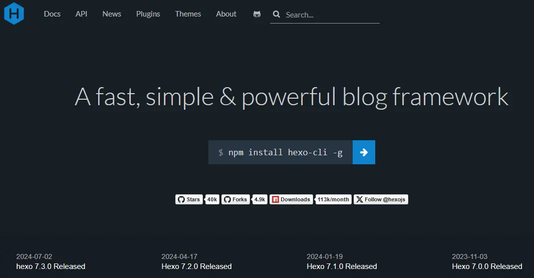 Screenshot der Website von Hexo Bild: Screenshot der Website von Hexo