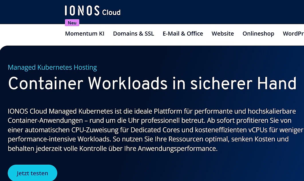 Bild: Produkt-Website IONOS Managed Kubernetes