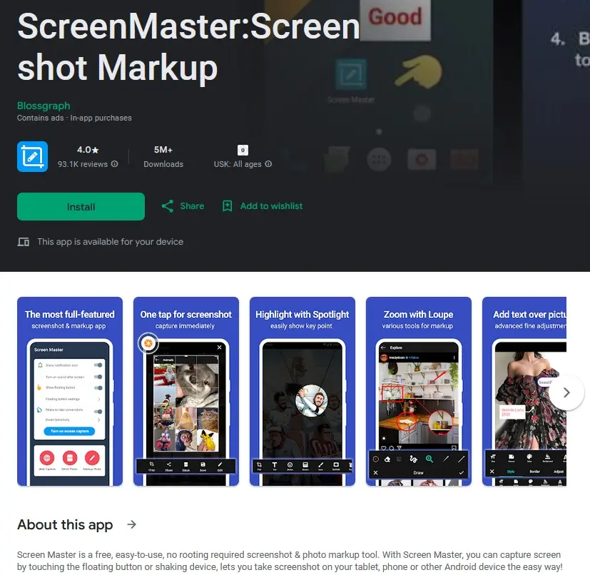 Bild: Screenshot-Tool Screen Master im Google Play Store