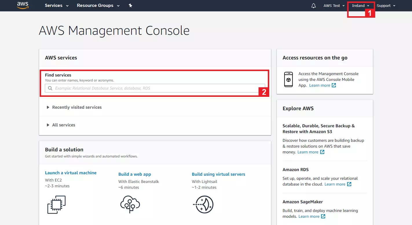 Bild: Startseite der AWS-Management-Konsole