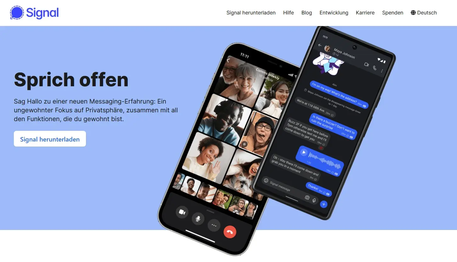 Bild: Startseite des Signal-Messengers