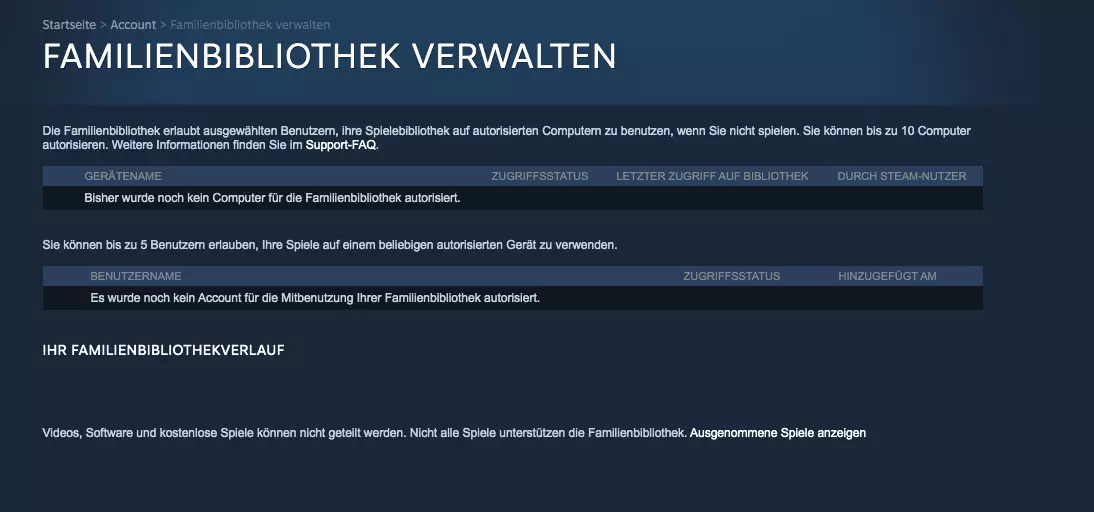 Bild: Screenshot der Steam-Familienbibliothek