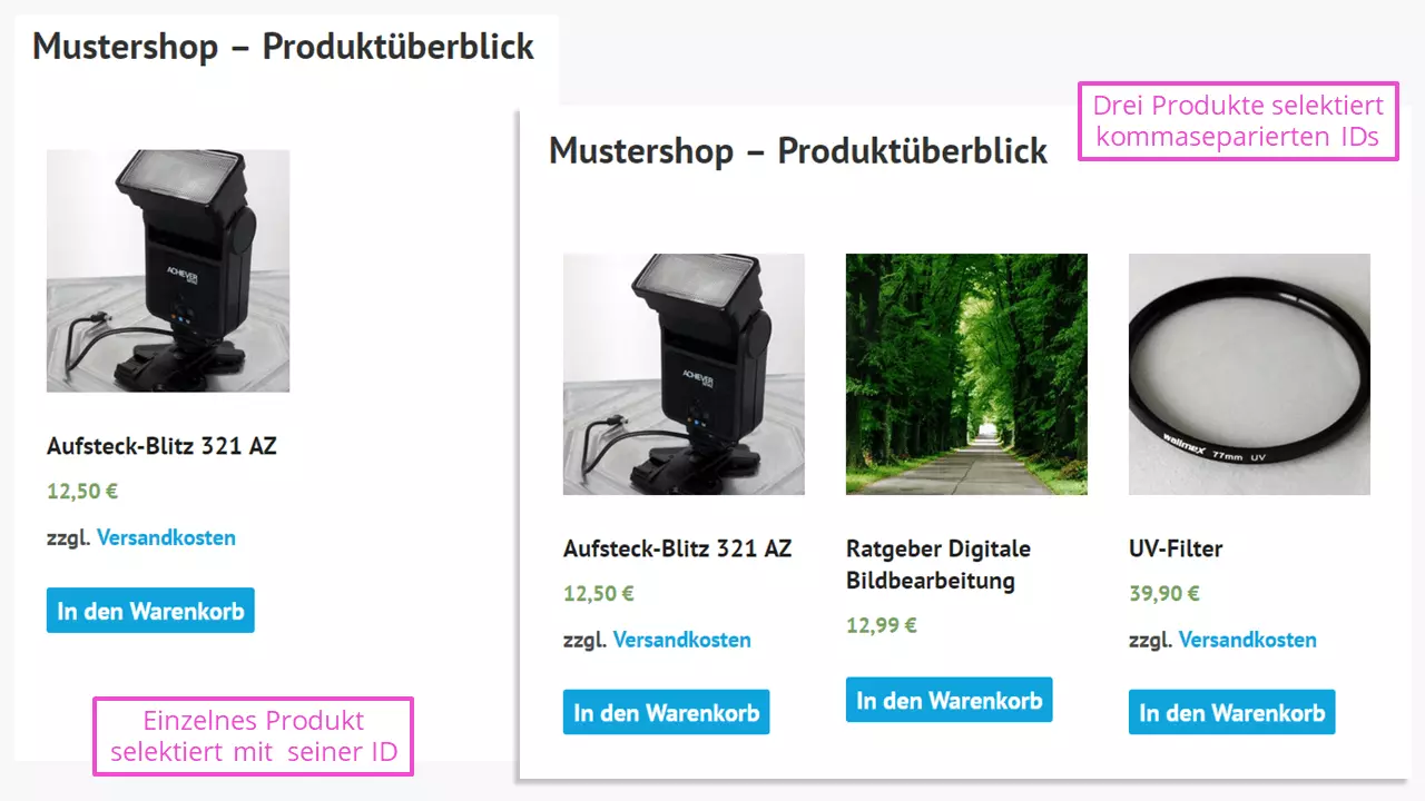 WooCommerce-Shortcodes: Produkte, dargestellt über jeweilige ID