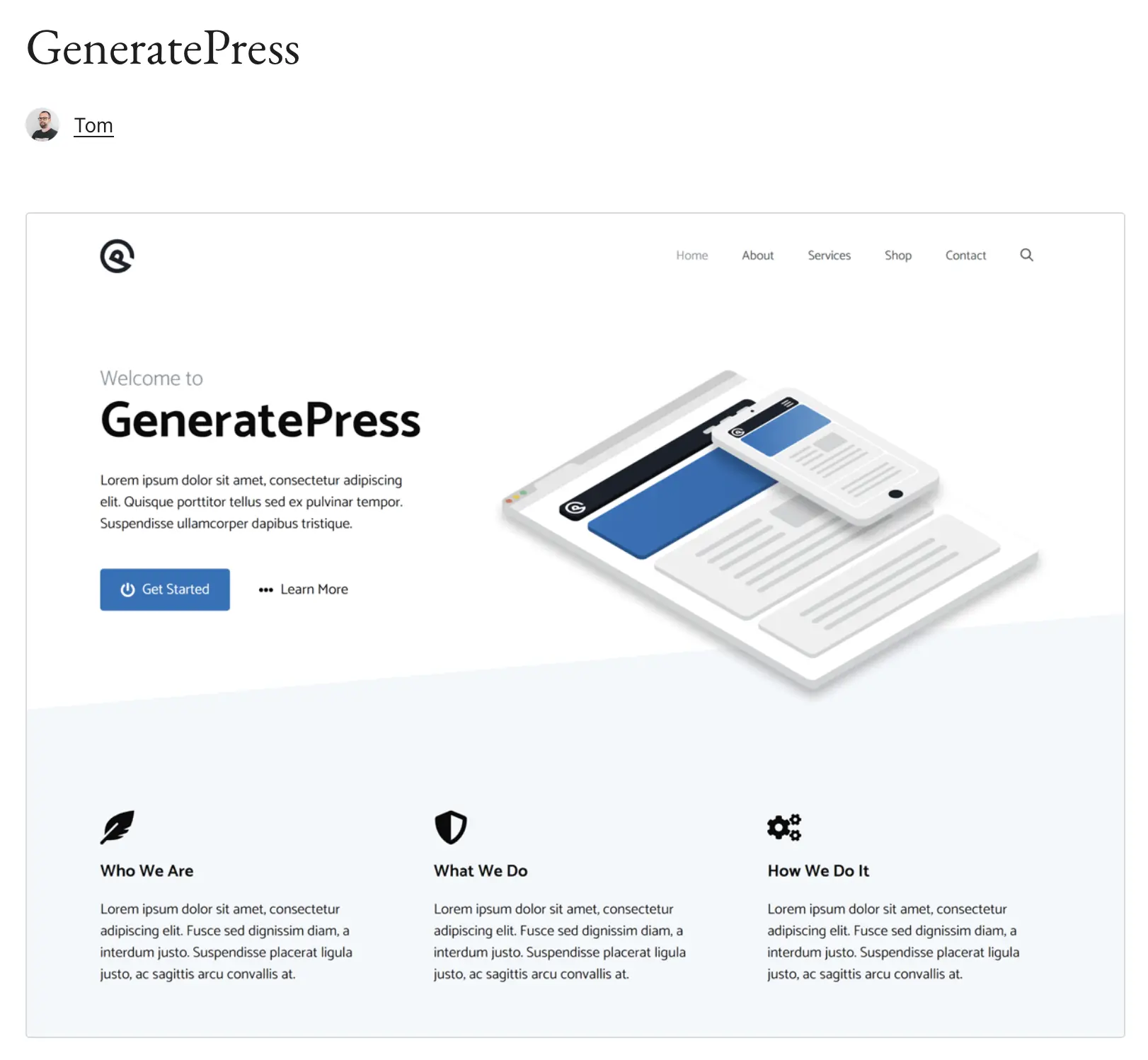 Vorschau des WordPress-Themes GeneratePress auf WordPress.org Bild: Vorschau des WordPress-Themes GeneratePress auf WordPress.org