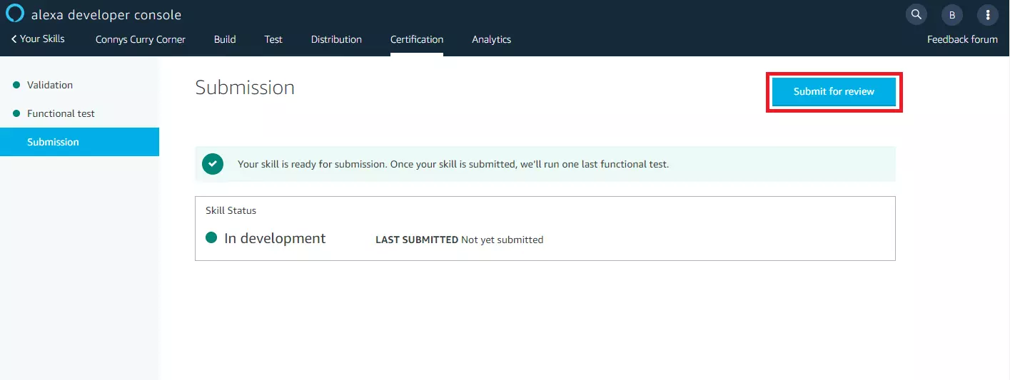 Bild: Alexa-Developer-Konsole: Submission