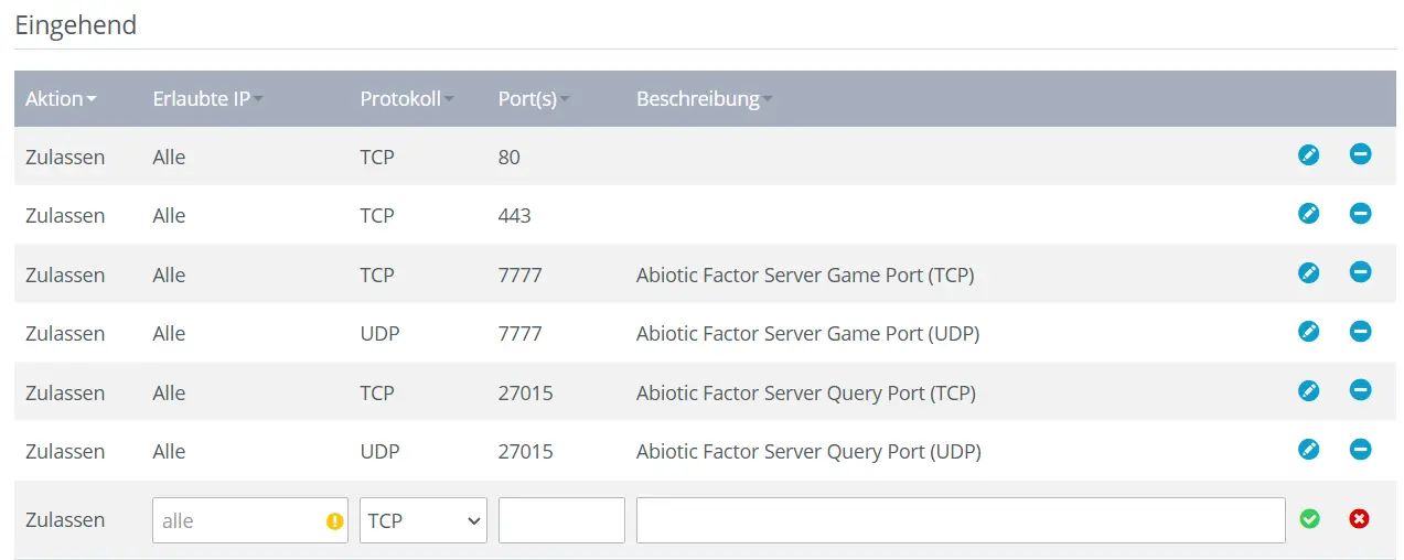 Bild: „Abiotic Factor“-Server-Ports freigeben bei IONOS