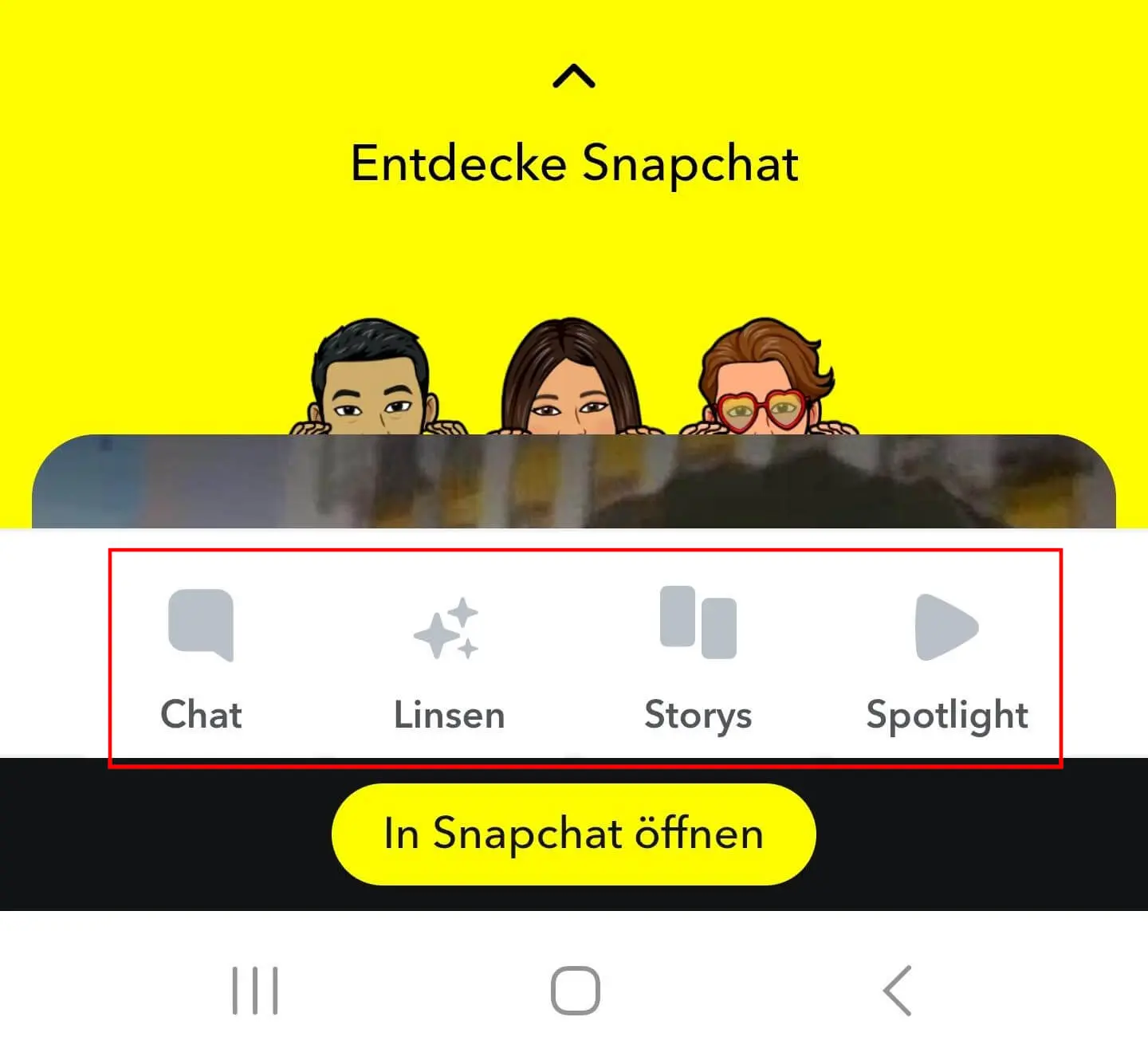 Bild: Bottom Navigation Bar von Snapchat