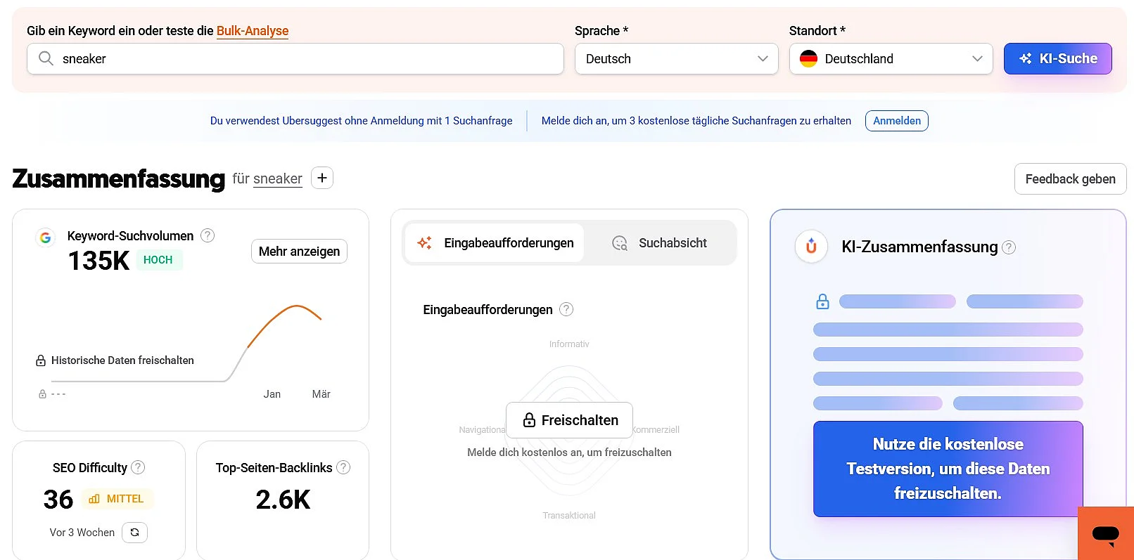 Bild: Keyword-Recherche bei Ubersuggest