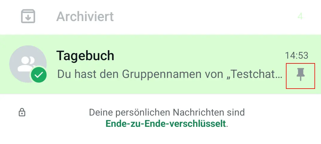 Android-Screenshot der WhatsApp-Chatliste mit Fixieren-Funktion Bild: Android-Screenshot der WhatsApp-Chatliste mit Fixieren-Funktion