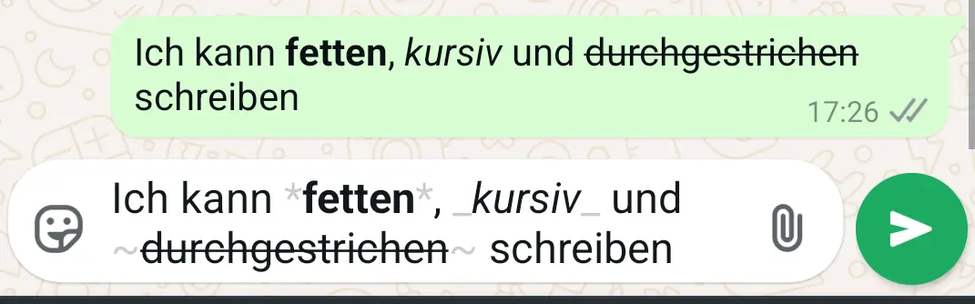 Android-Screenshot der WhatsApp-Formatierungsoptionen Bild: Android-Screenshot der WhatsApp-Formatierungsoptionen