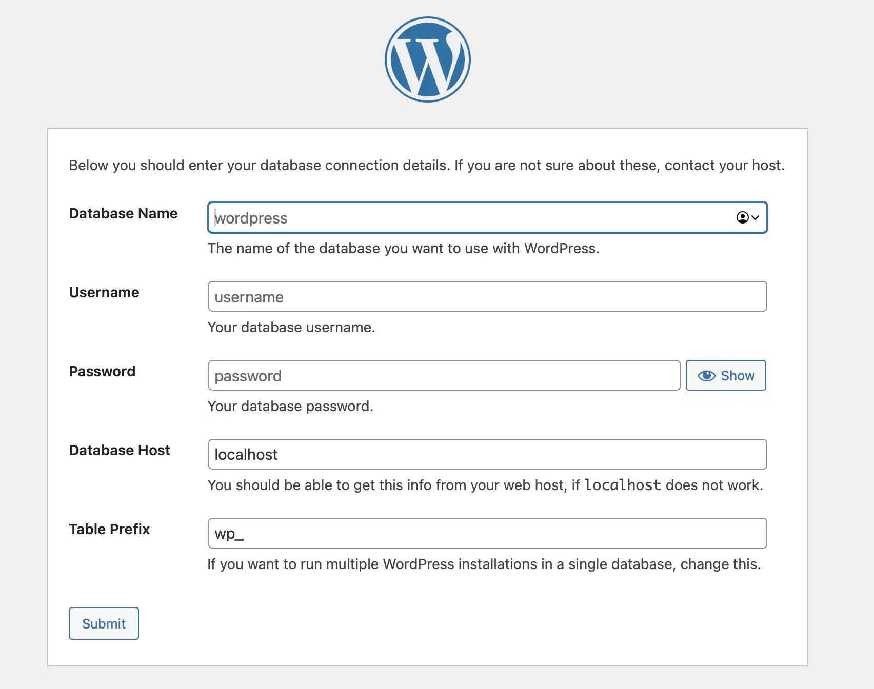 Bild: Screenshot der WordPress-Datenbankverbindung