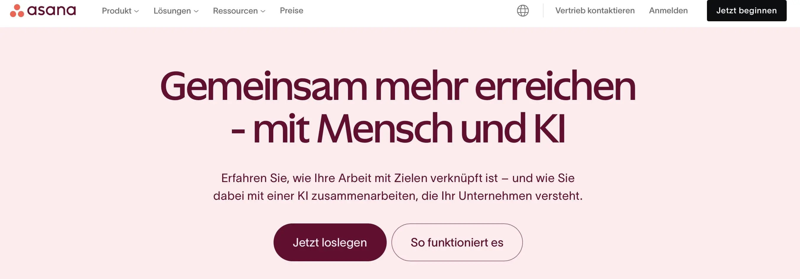 Screenshot der Homepage von Asana Bild: Screenshot der Homepage von Asana