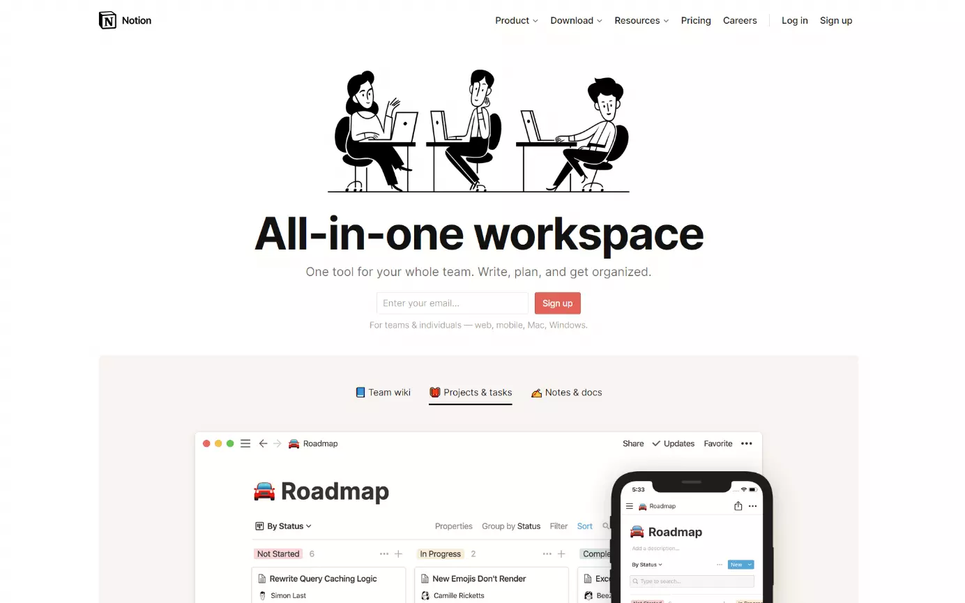 Startseite der Notion-Website