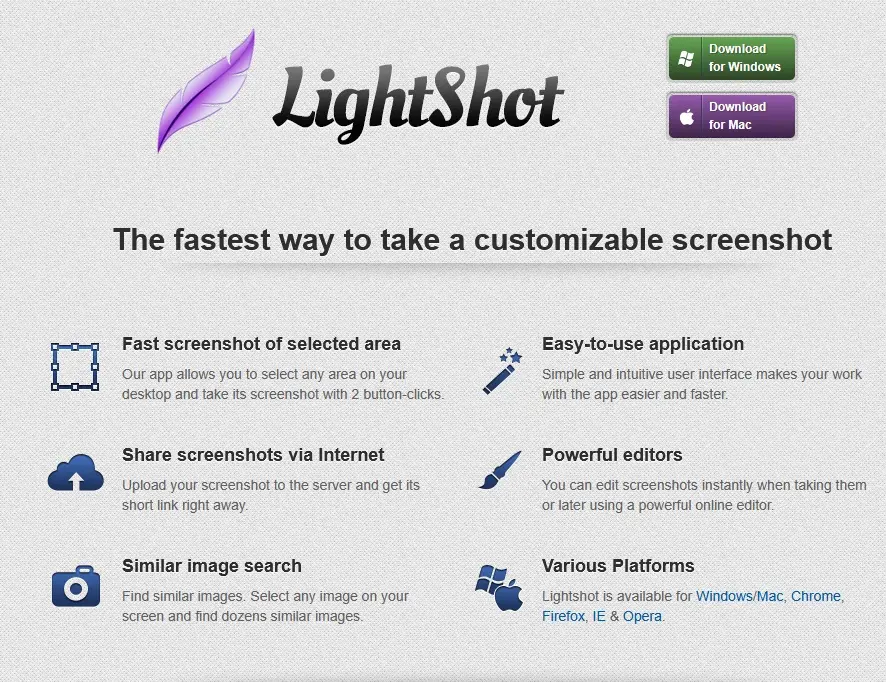 Bild: Startseite des Screenshot-Tools Lightshot