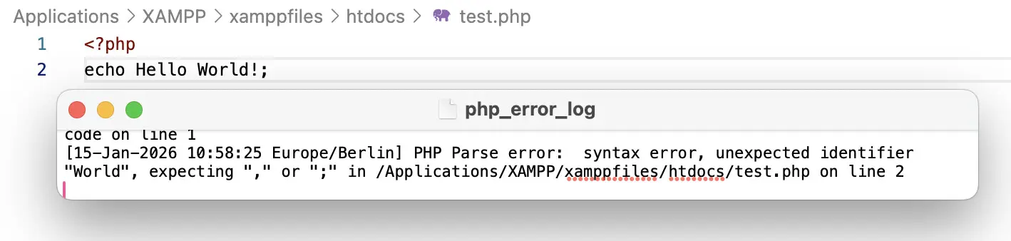 Im Log finden Sie eine Fehlermeldung: Parse error Bild: Im Log finden Sie eine Fehlermeldung: Parse error