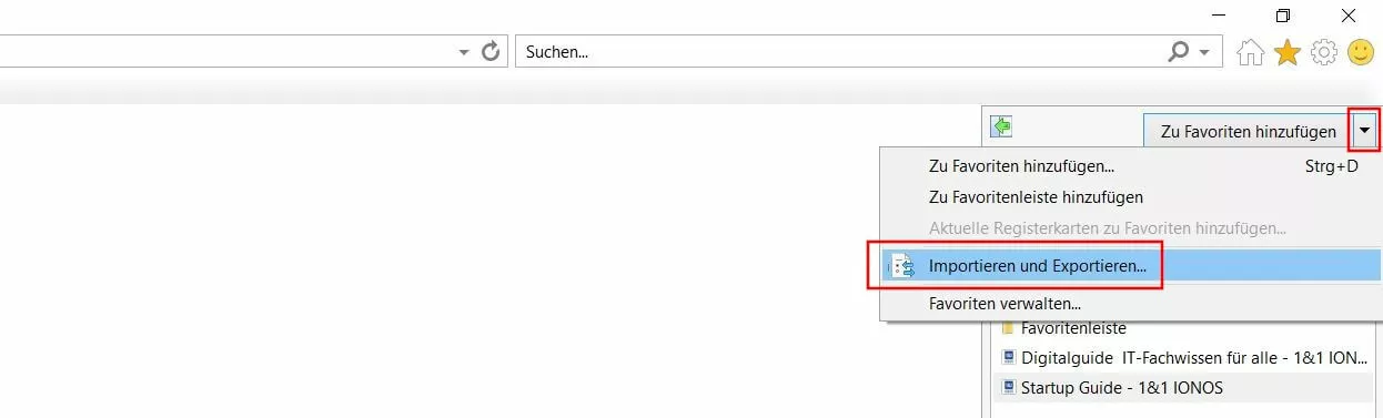 Bild: „Favoriten“-Menü: Internet Explorer 11