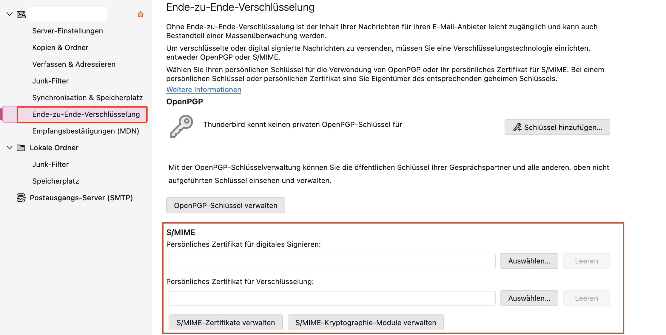 Zertifikat in Thunderbird auswählen Bild: Zertifikat in Thunderbird auswählen