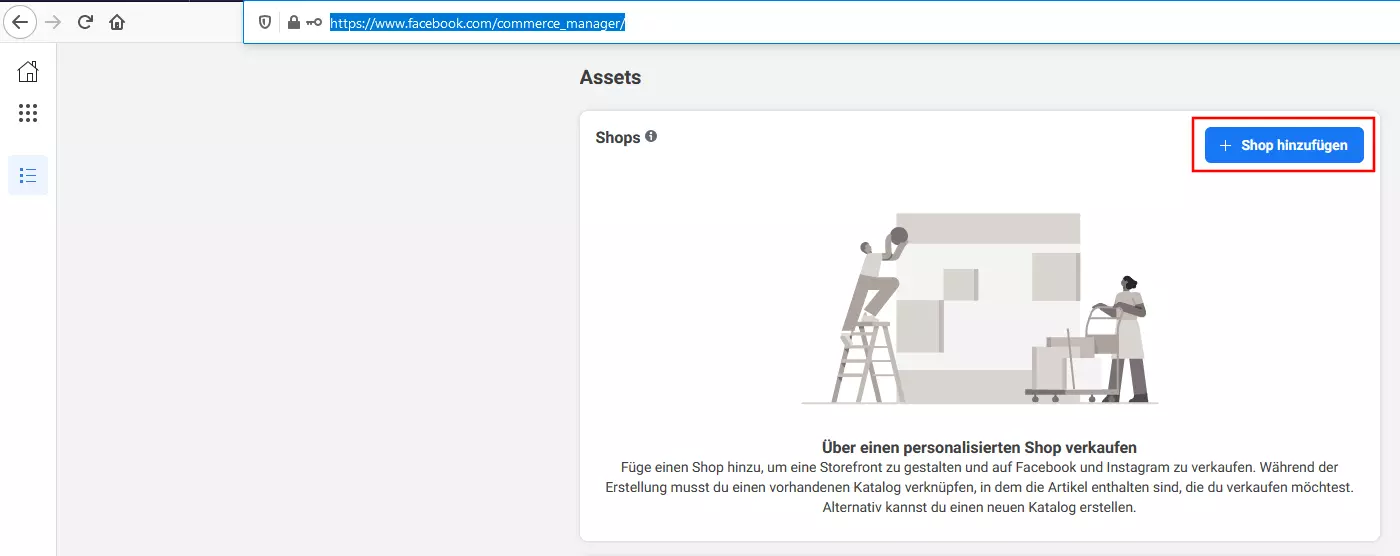 Commerce Manager von Facebook: Startbildschirm