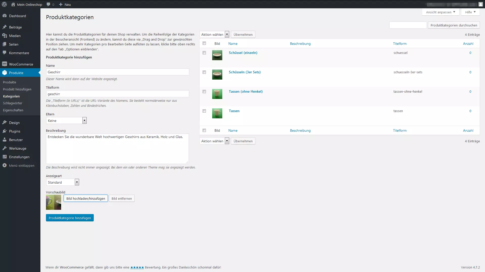 Bild: WooCommerce-Plugin – Menü Produktkategorien