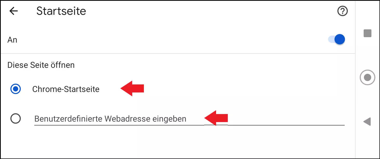 Wählen Sie eine von Google vordefinierte oder eine benutzerdefinierte Chrome-Startseite fest.