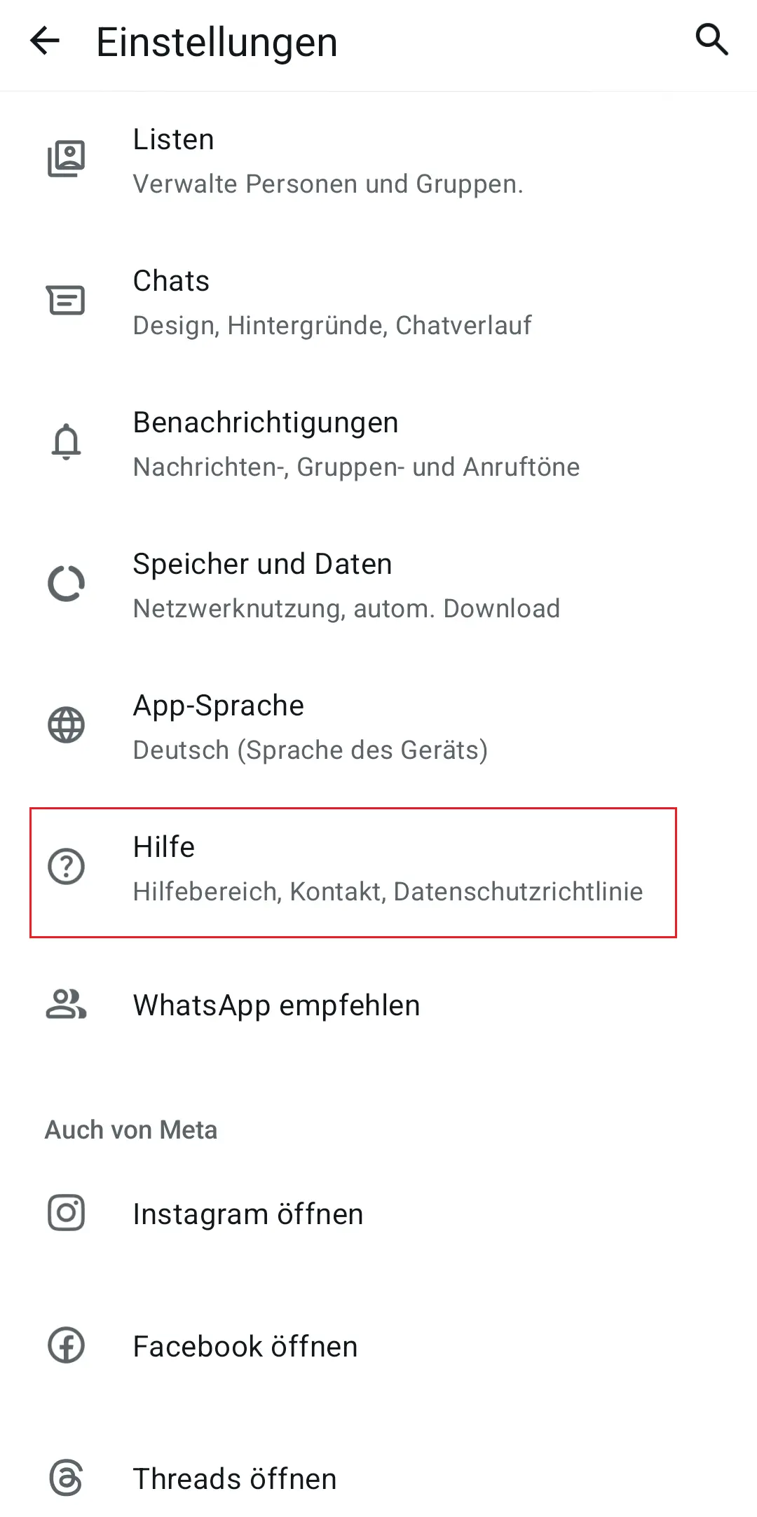 WhatsApp: Einstellungen-Übersicht Bild: WhatsApp: Einstellungen-Übersicht