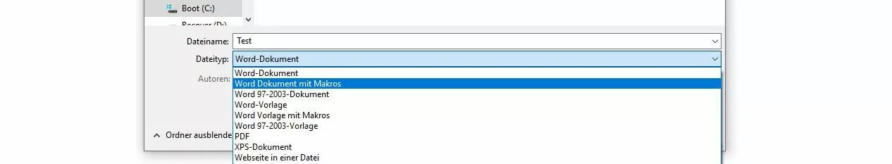 Bild: Änderung des Word-Dateityps